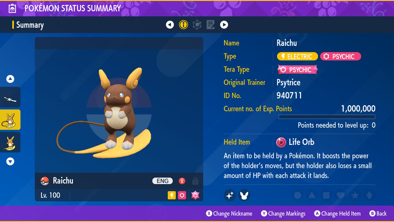 Pokemon Scarlet and Violet Shiny Alolan Raichu 6IV-EV Trained - Pokemon4Ever