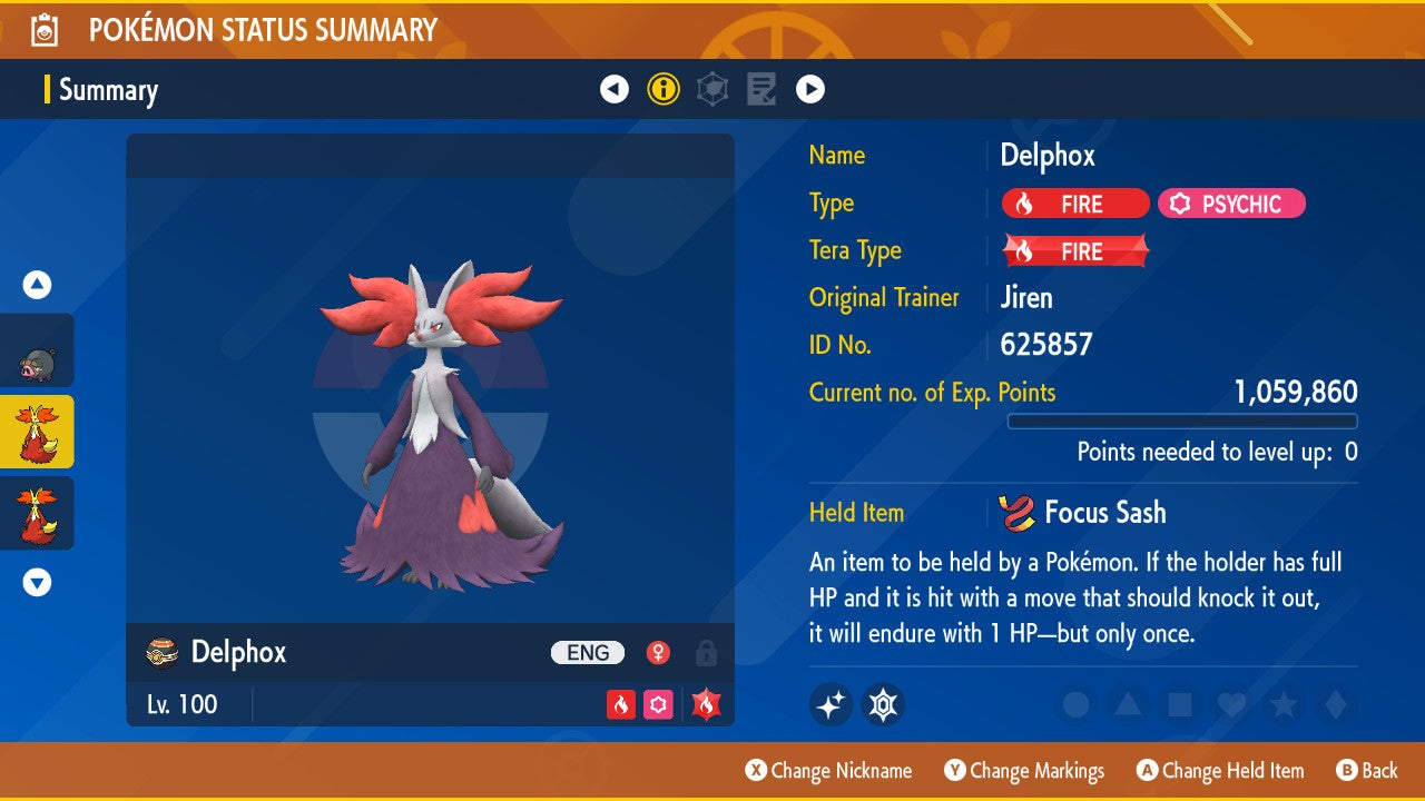 Pokemon Scarlet and Violet Marked Shiny Delphox 6IV-EV Trained - Pokemon4Ever