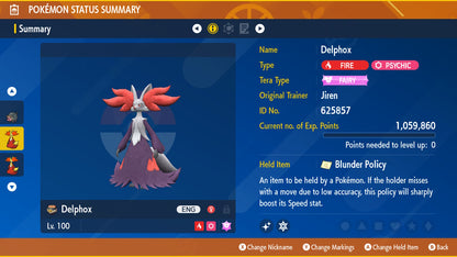 Pokemon Scarlet and Violet Marked Shiny Delphox 6IV-EV Trained - Pokemon4Ever