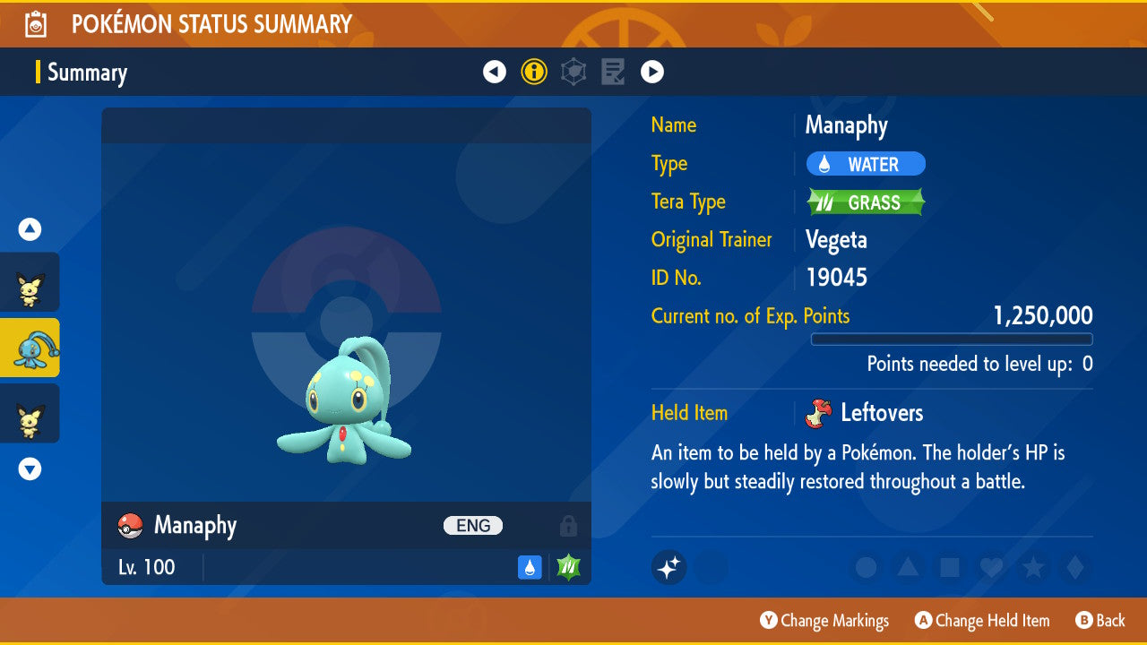 Pokemon Scarlet and Violet Shiny Manaphy 6IV-EV Trained - Pokemon4Ever