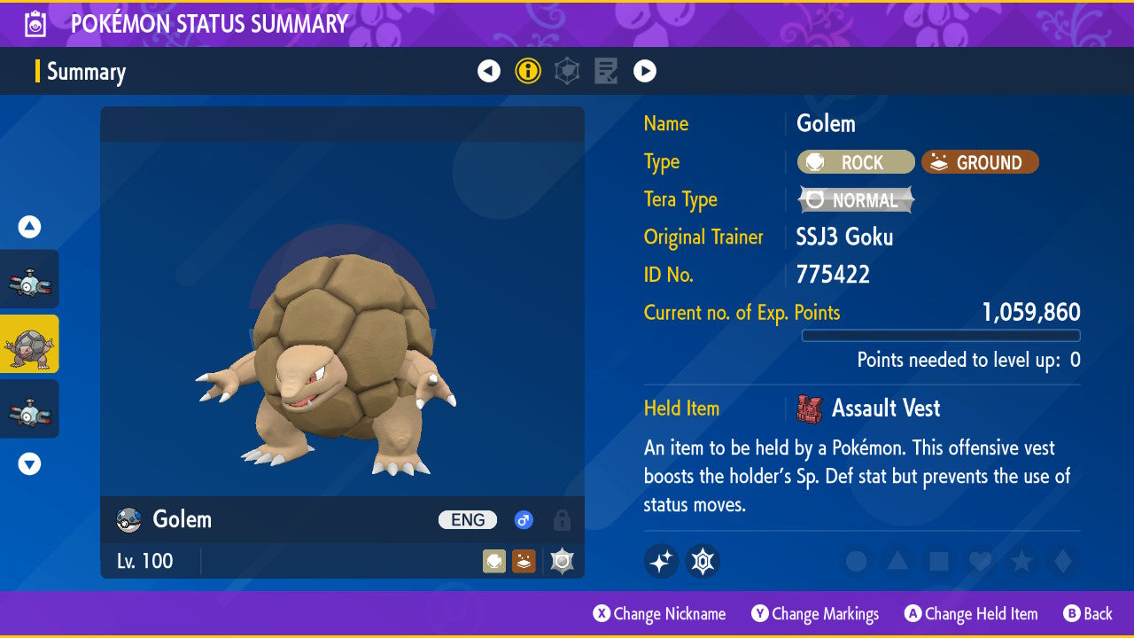 Pokemon Let's Go Shiny Alolan Golem 6IV-AV Trained – Pokemon4Ever