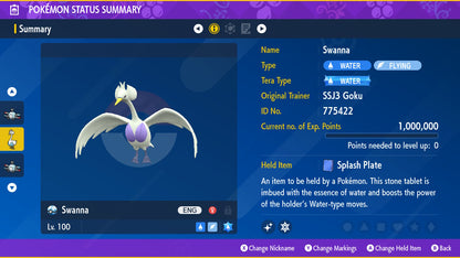 Pokemon Scarlet and Violet Shiny Swanna 6IV-EV Trained - Pokemon4Ever