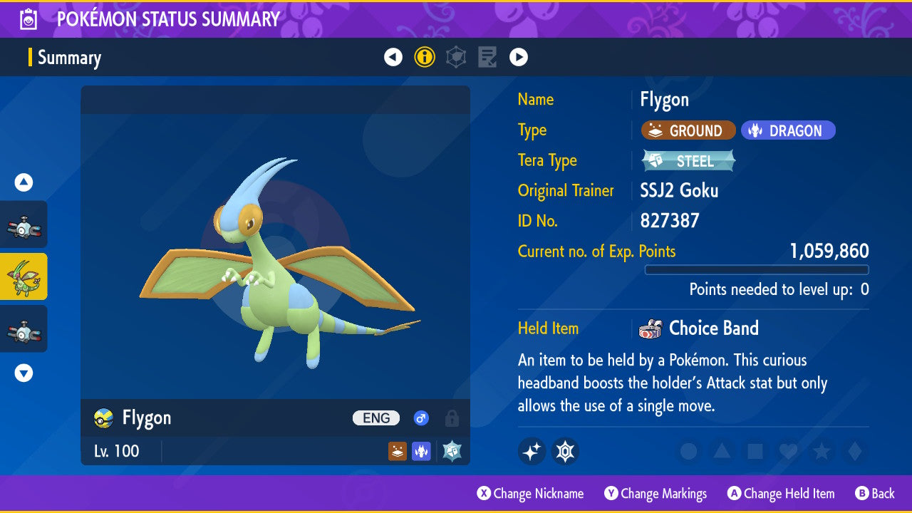 Pokemon Scarlet and Violet Shiny Flygon 6IVEV Trained Pokemon4Ever