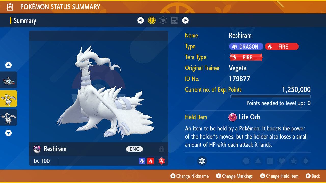 Pokemon Scarlet and Violet Reshiram 6IV-EV Trained - Pokemon4Ever