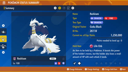 Pokemon Scarlet and Violet Shiny Reshiram 6IV-EV Trained - Pokemon4Ever