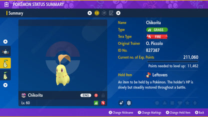 Pokemon Scarlet and Violet Marked Shiny Chikorita 6IV-EV Trained - Pokemon4Ever