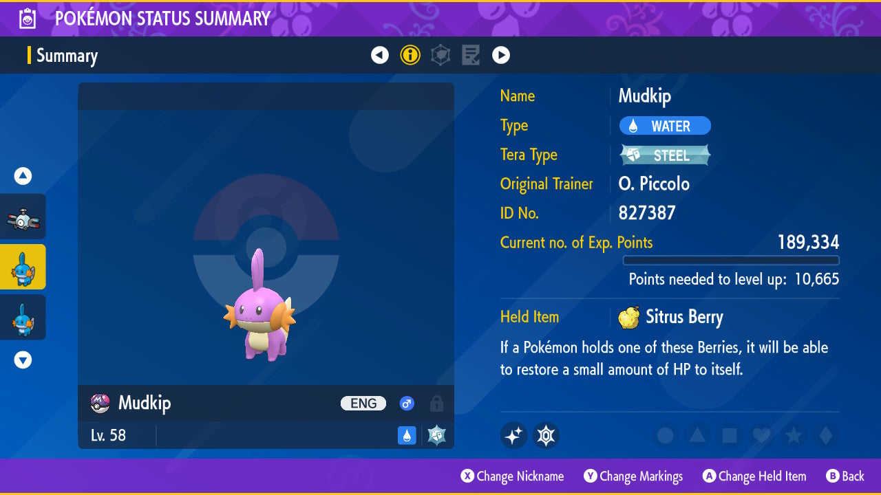 Pokemon Scarlet and Violet Marked Shiny Mudkip 6IV-EV Trained - Pokemon4Ever