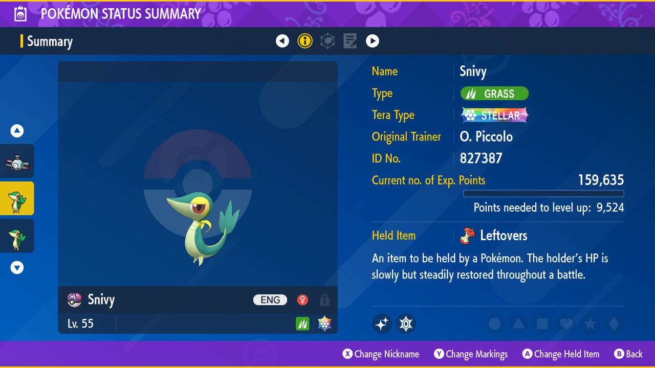 Pokemon Scarlet and Violet Marked Shiny Snivy 6IV-EV Trained - Pokemon4Ever