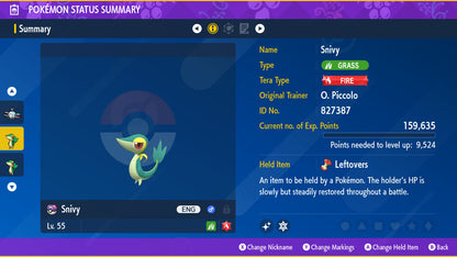 Pokemon Scarlet and Violet Marked Shiny Snivy 6IV-EV Trained - Pokemon4Ever