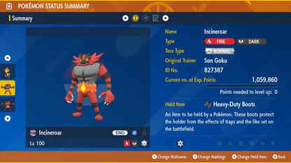 Pokemon Scarlet and Violet Incineroar The Unrivaled 6IV-EV Trained