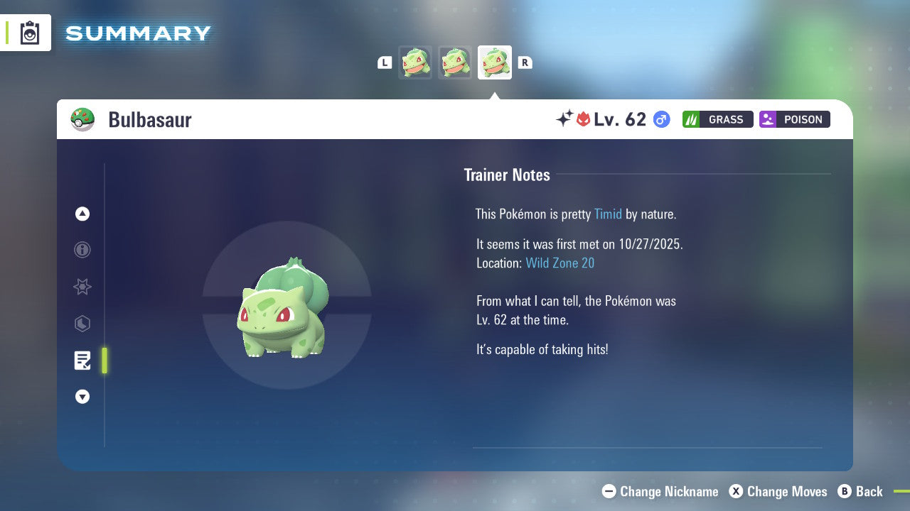 Pokemon Legends ZA Alpha Shiny Bulbasaur 6IV-EV Trained - Pokemon4Ever