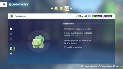 Pokemon Legends ZA Alpha Shiny Bulbasaur 6IV-EV Trained - Pokemon4Ever