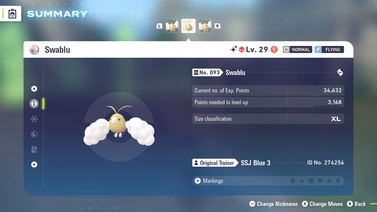 Pokemon Legends ZA Alpha Shiny Swablu 6IV-EV Trained - Pokemon4Ever