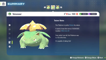 Pokemon Legends ZA Alpha Shiny Venusaur 6IV-EV Trained - Pokemon4Ever