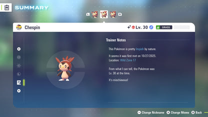 Pokemon Legends ZA Alpha Shiny Chespin 6IV-EV Trained - Pokemon4Ever