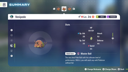 Pokemon Legends ZA Alpha Shiny Venipede 6IV-EV Trained - Pokemon4Ever