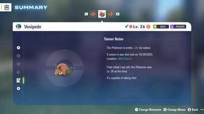 Pokemon Legends ZA Alpha Shiny Venipede 6IV-EV Trained - Pokemon4Ever