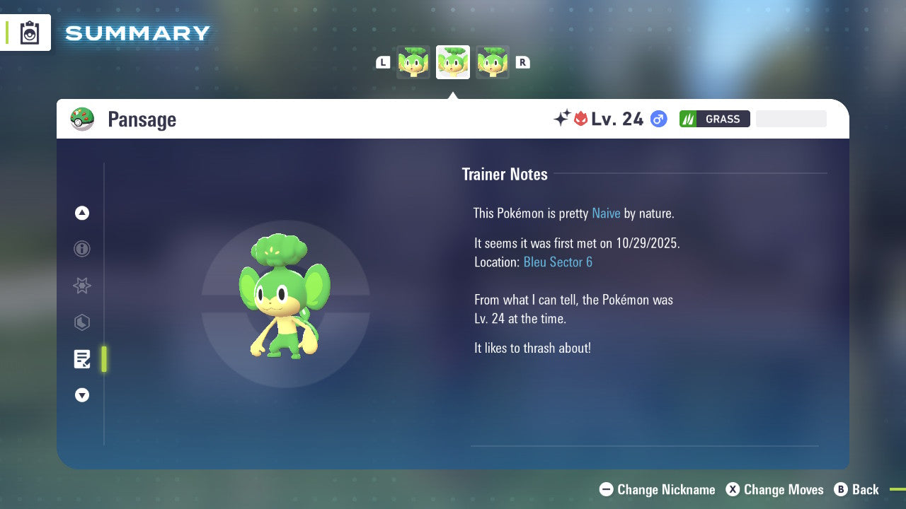 Pokemon Legends ZA Alpha Shiny Pansage 6IV-EV Trained - Pokemon4Ever