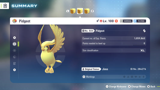 Pokemon Legends ZA Alpha Shiny Pidgeot 6IV-EV Trained - Pokemon4Ever