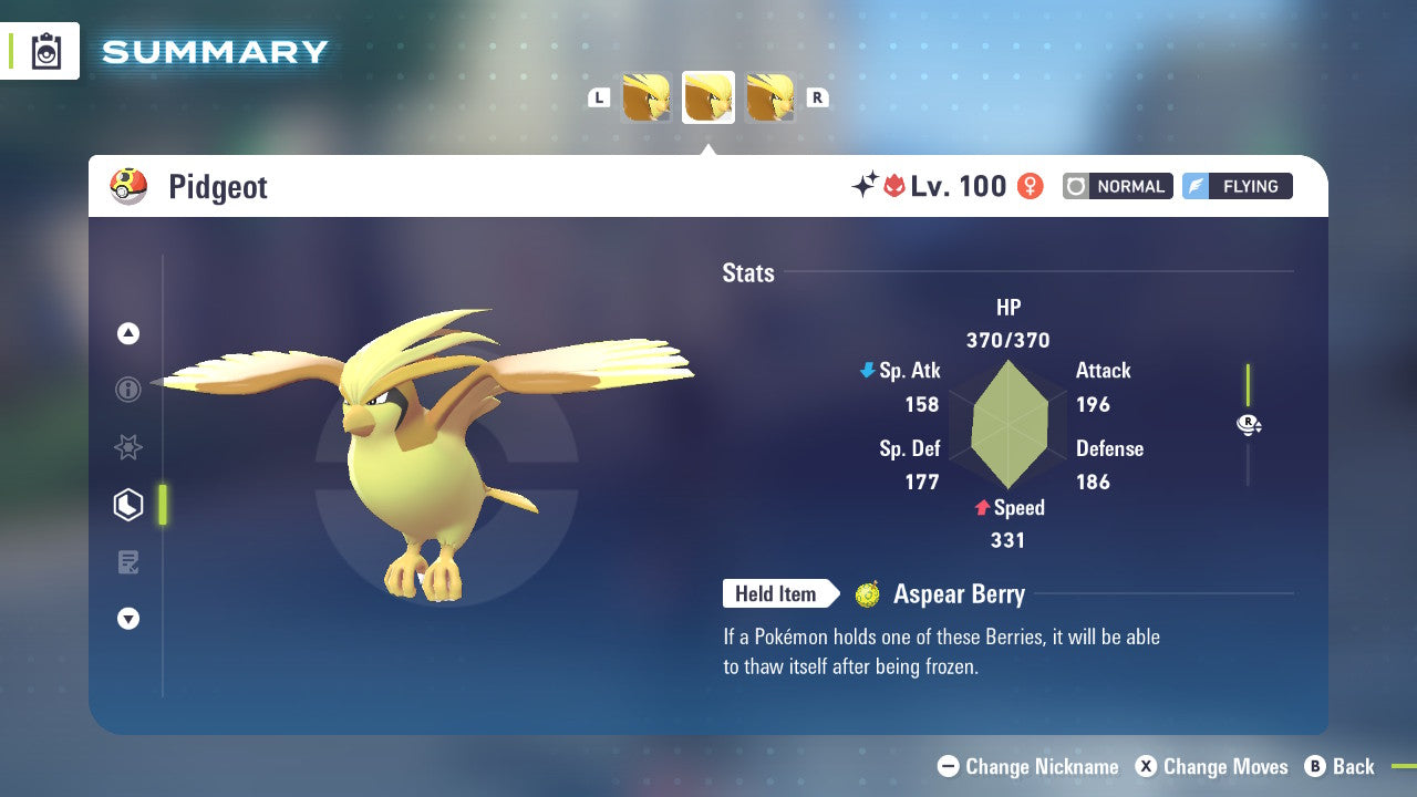 Pokemon Legends ZA Alpha Shiny Pidgeot 6IV-EV Trained - Pokemon4Ever