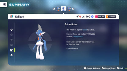 Pokemon Legends ZA Alpha Shiny Gallade 6IV-EV Trained - Pokemon4Ever