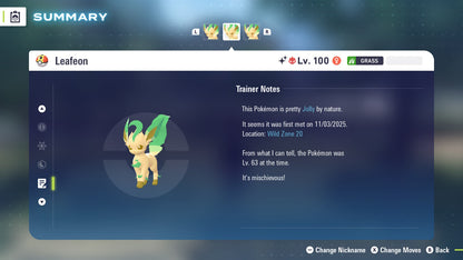 Pokemon Legends ZA Alpha Shiny Leafeon 6IV-EV Trained - Pokemon4Ever