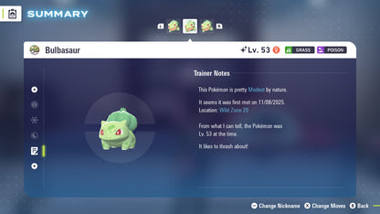 Pokemon Legends ZA Shiny Bulbasaur 6IV-EV Trained - Pokemon4Ever