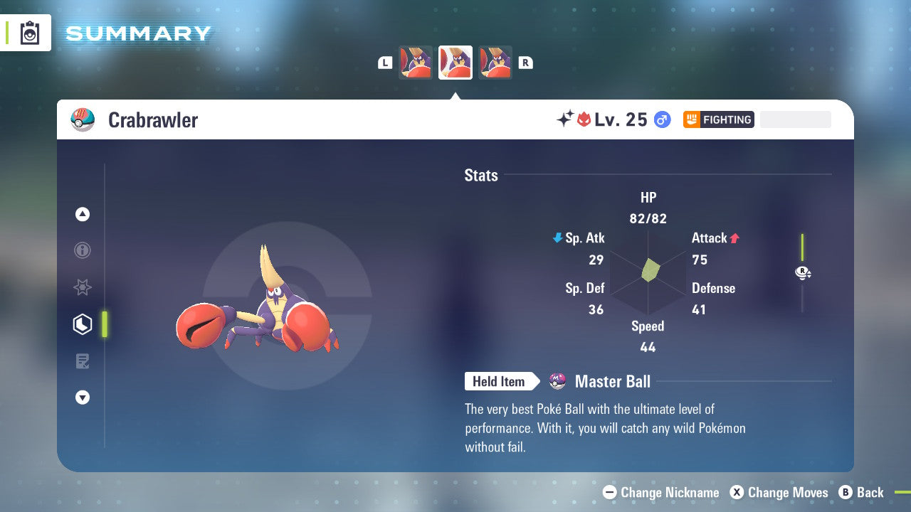 Pokemon Legends ZA Alpha Shiny Crabrawler 6IV-EV Trained