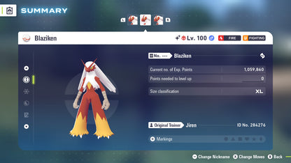 Pokemon Legends ZA Alpha Shiny Blaziken 6IV-EV Trained