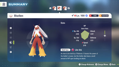 Pokemon Legends ZA Alpha Shiny Blaziken 6IV-EV Trained