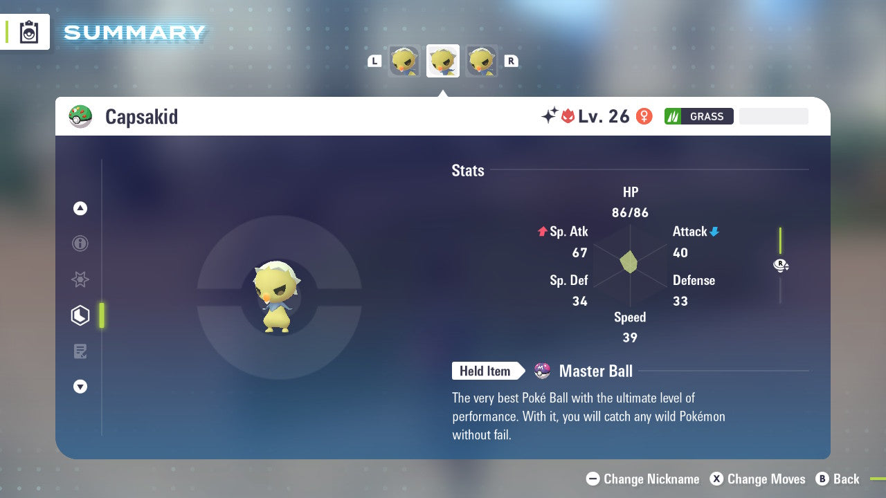 Pokemon Legends ZA Alpha Shiny Capsakid 6IV-EV Trained