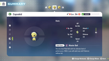 Pokemon Legends ZA Alpha Shiny Capsakid 6IV-EV Trained