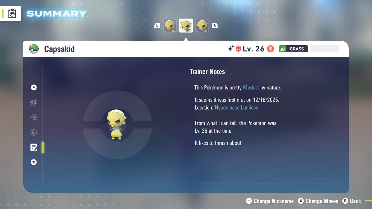 Pokemon Legends ZA Alpha Shiny Capsakid 6IV-EV Trained