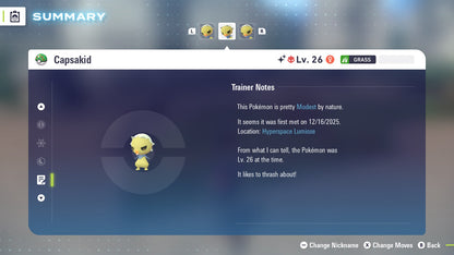 Pokemon Legends ZA Alpha Shiny Capsakid 6IV-EV Trained