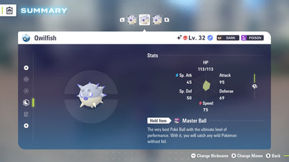 Pokemon Legends ZA Alpha Shiny Hisuian Qwilfish 6IV-EV Trained