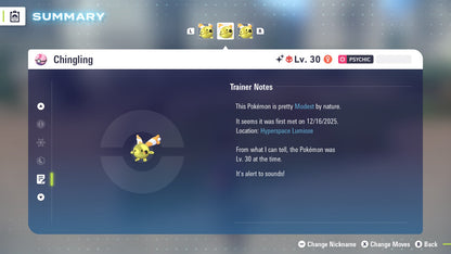 Pokemon Legends ZA Alpha Shiny Chingling 6IV-EV Trained