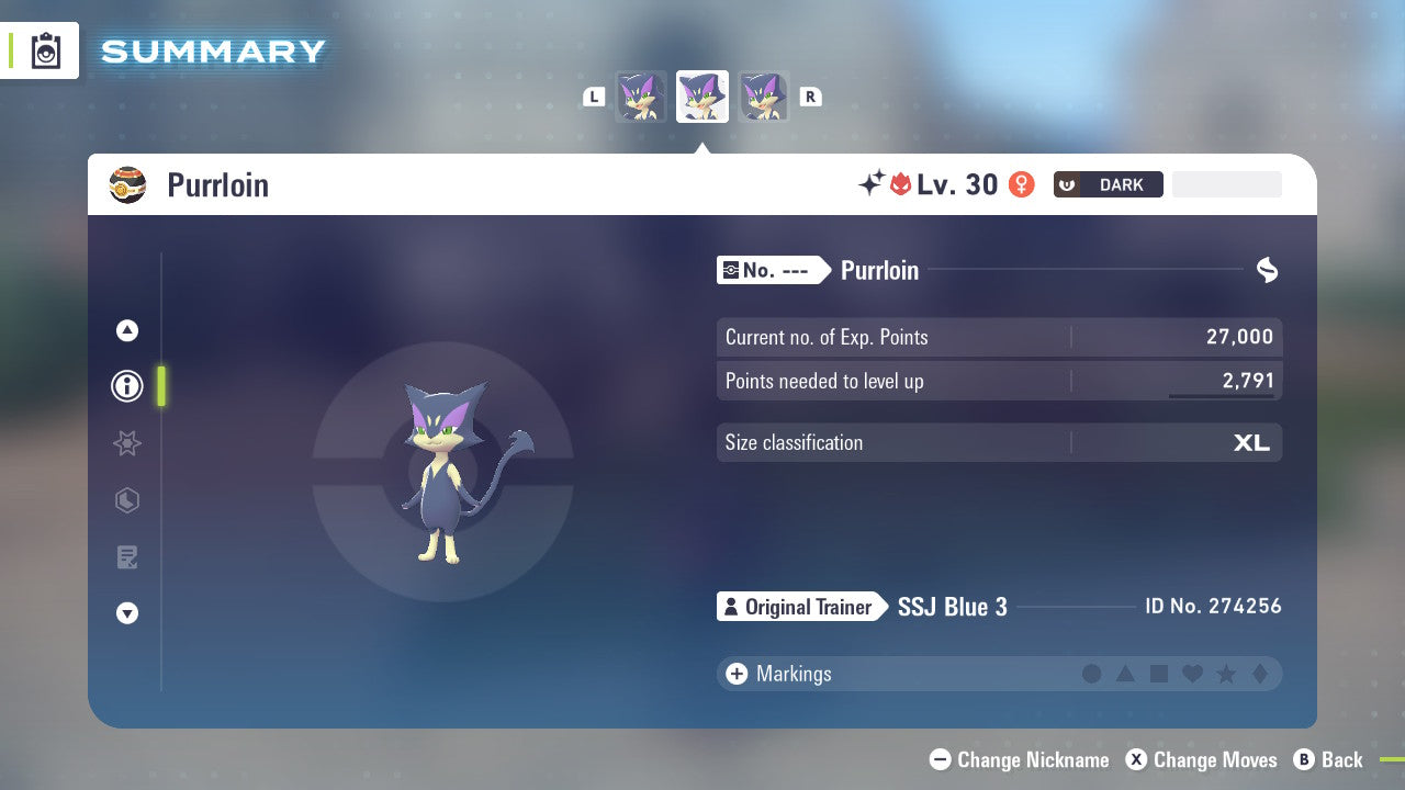 Pokemon Legends ZA Alpha Shiny Purrloin 6IV-EV Trained