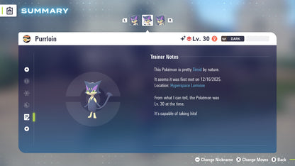 Pokemon Legends ZA Alpha Shiny Purrloin 6IV-EV Trained