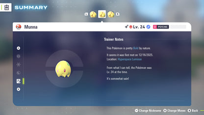 Pokemon Legends ZA Alpha Shiny Munna 6IV-EV Trained