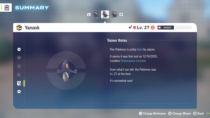 Pokemon Legends ZA Alpha Shiny Yamask 6IV-EV Trained