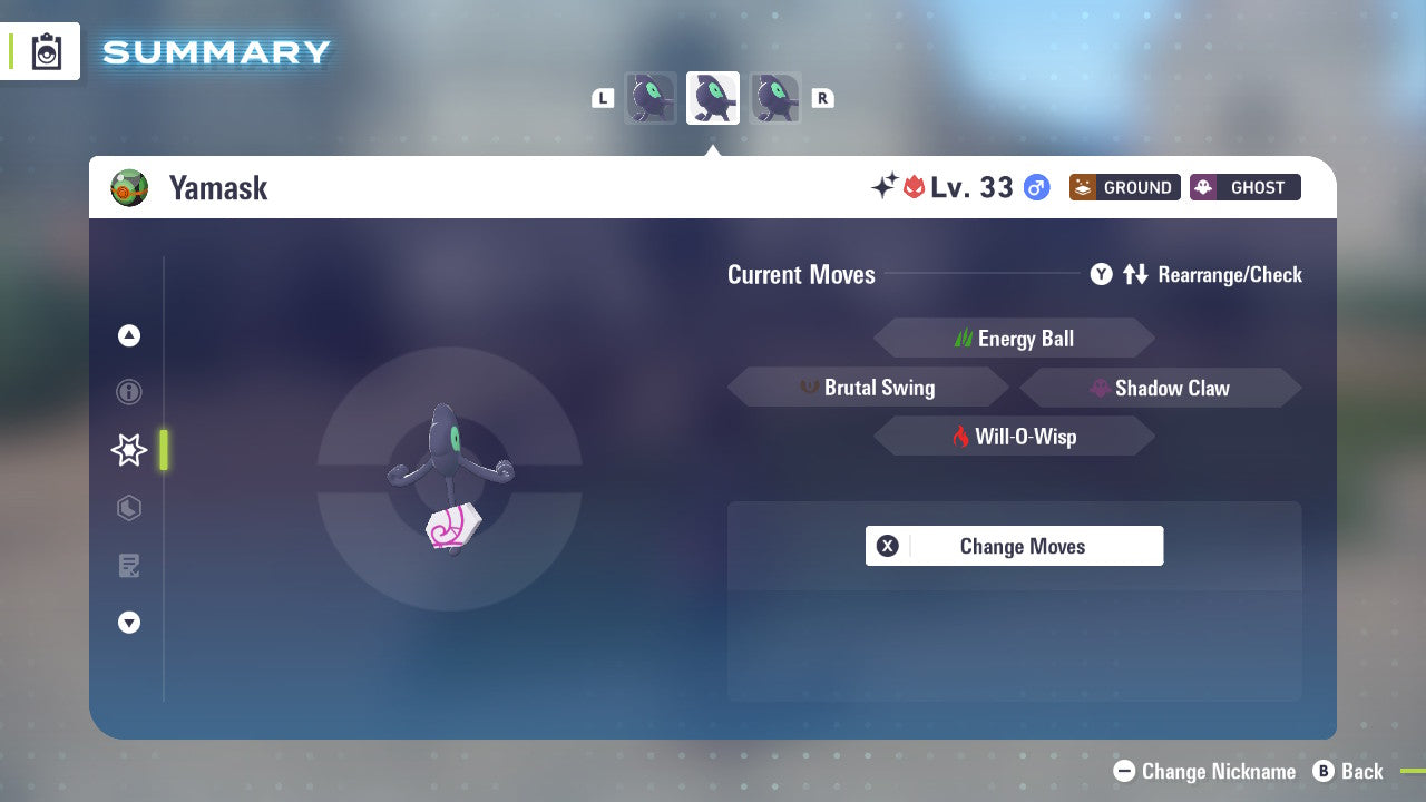 Pokemon Legends ZA Alpha Shiny Galarian Yamask 6IV-EV Trained