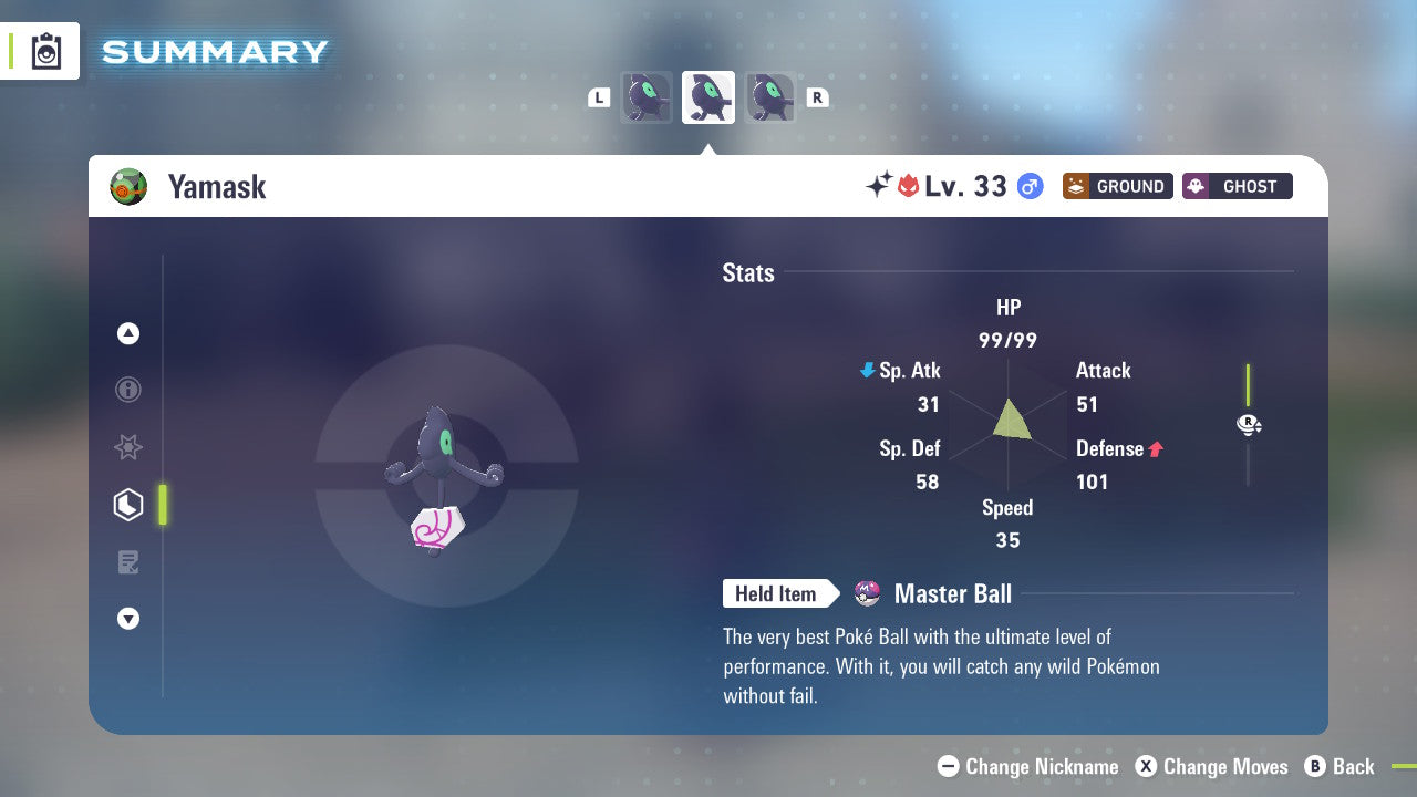 Pokemon Legends ZA Alpha Shiny Galarian Yamask 6IV-EV Trained