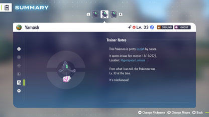 Pokemon Legends ZA Alpha Shiny Galarian Yamask 6IV-EV Trained