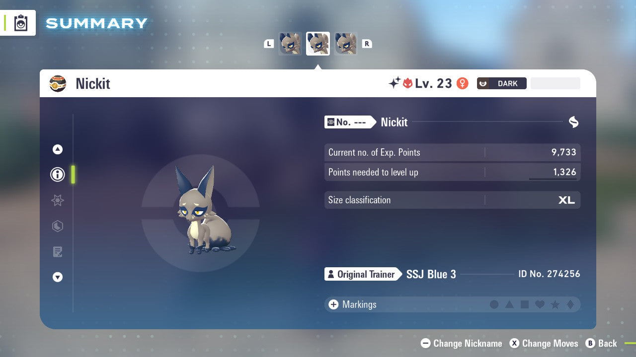 Pokemon Legends ZA Alpha Shiny Nickit 6IV-EV Trained