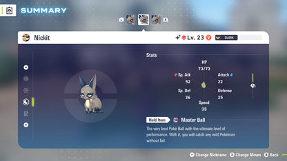 Pokemon Legends ZA Alpha Shiny Nickit 6IV-EV Trained