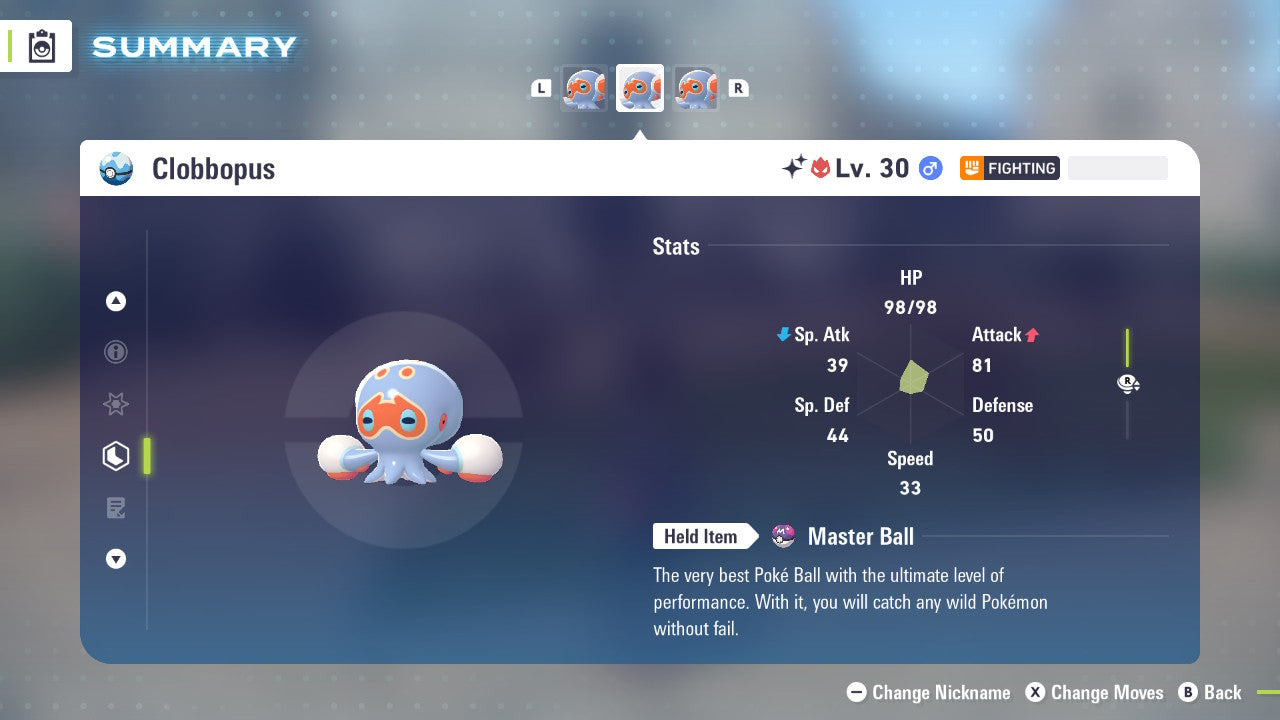 Pokemon Legends ZA Alpha Shiny Clobbopus 6IV-EV Trained