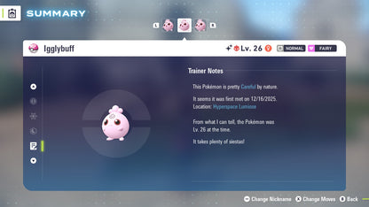 Pokemon Legends ZA Alpha Shiny Igglybuff 6IV-EV Trained