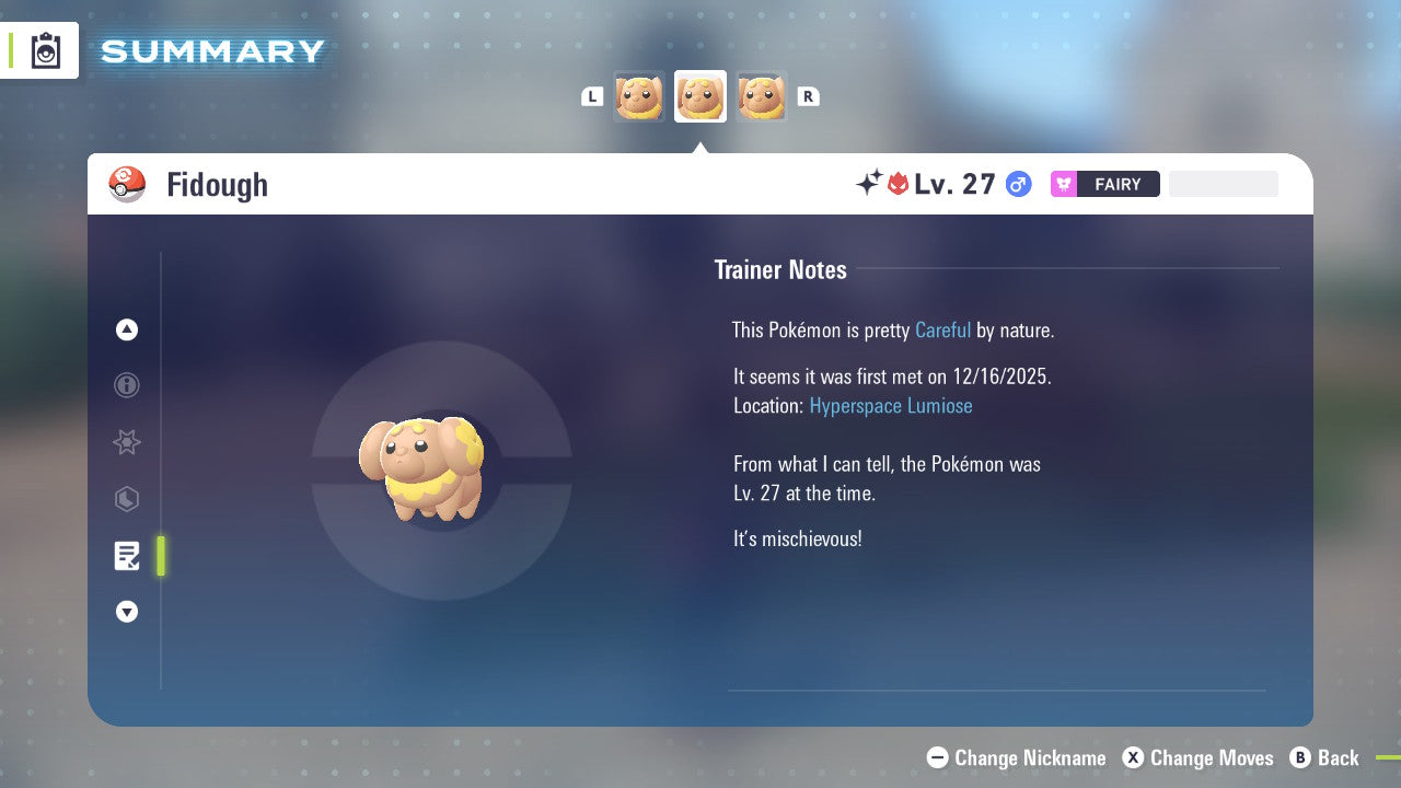 Pokemon Legends ZA Alpha Shiny Fidough 6IV-EV Trained