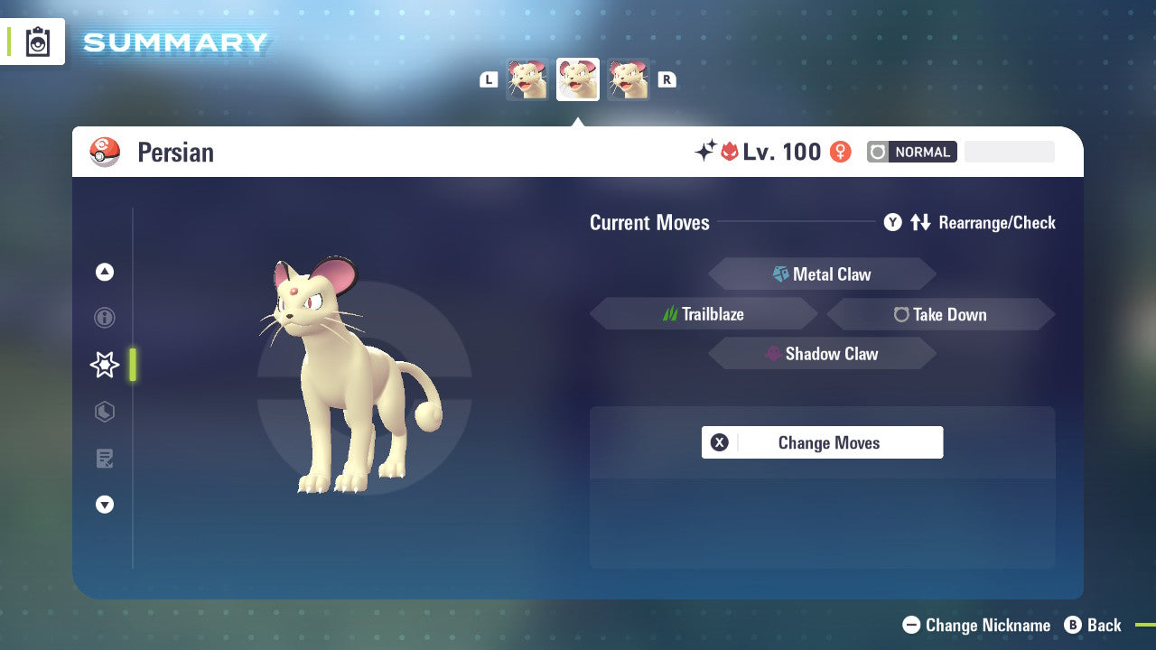 Pokemon Legends ZA Alpha Shiny Persian 6IV-EV Trained