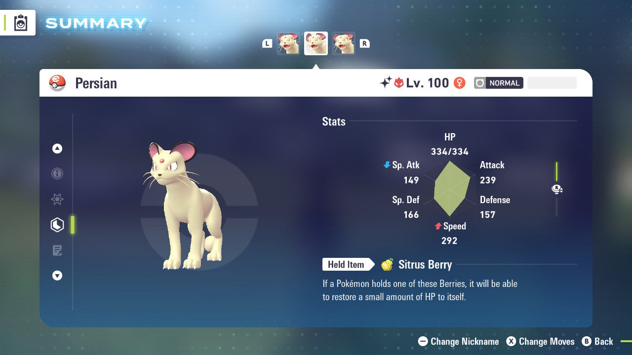 Pokemon Legends ZA Alpha Shiny Persian 6IV-EV Trained